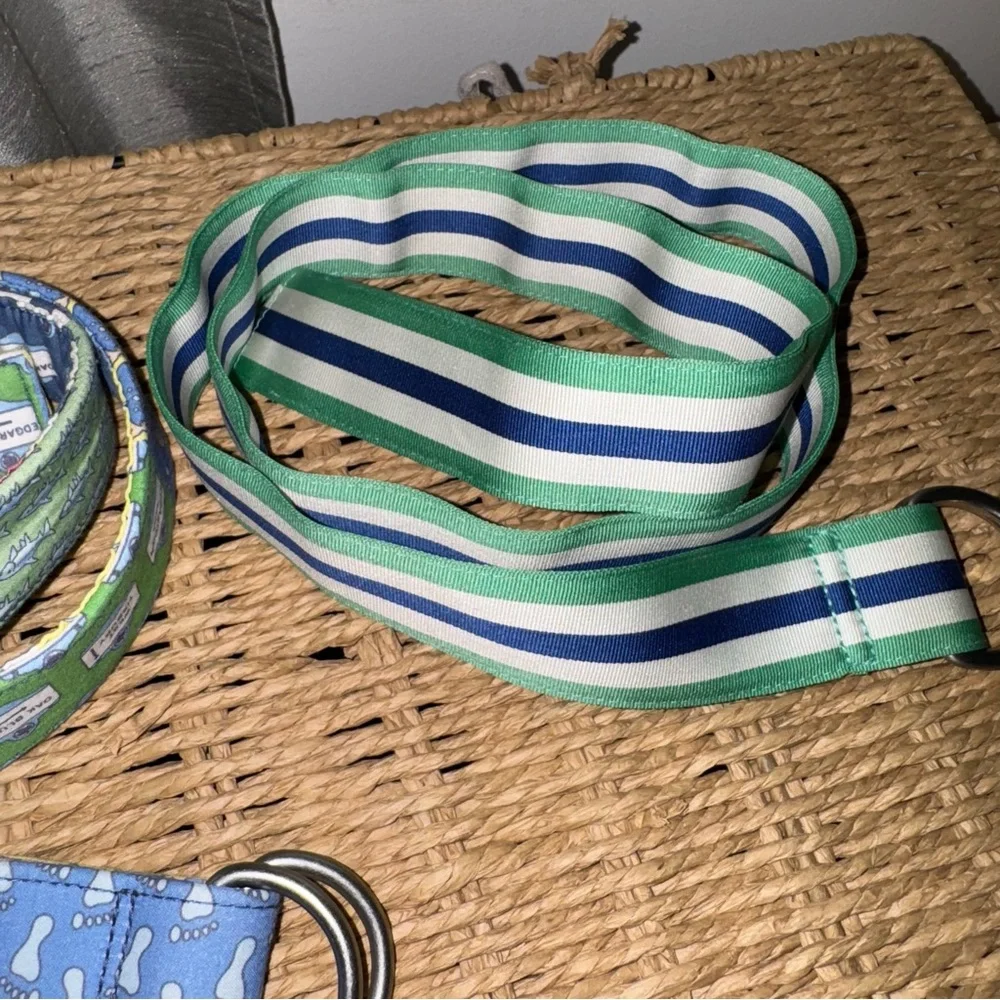 Bundle of Two Vtg Vineyard Vines Web Ribbon Belts Nautical M Blue Green Beach